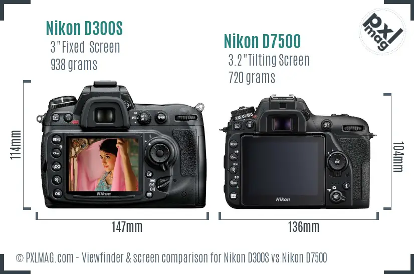 Nikon D300S vs Nikon D7500 Screen and Viewfinder comparison