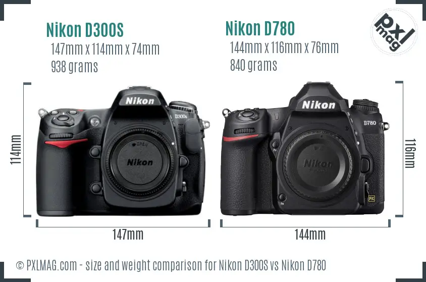 Nikon D300S vs Nikon D780 size comparison