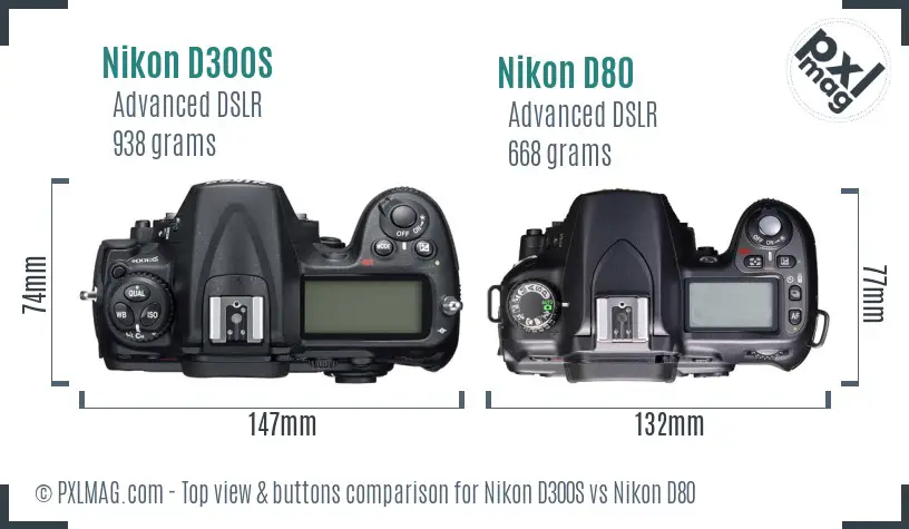Nikon D300S vs Nikon D80 top view buttons comparison