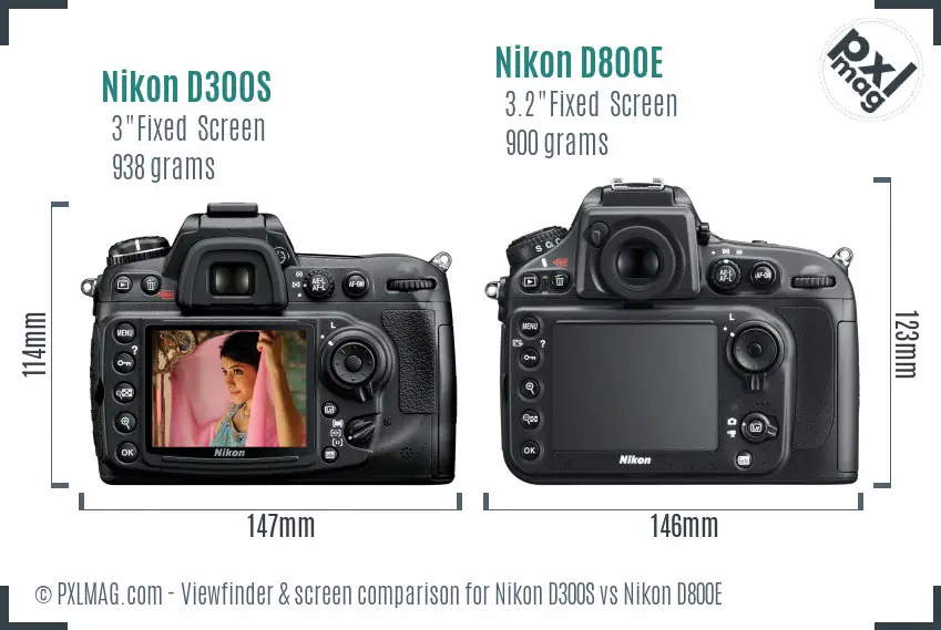 Nikon D300S vs Nikon D800E Screen and Viewfinder comparison