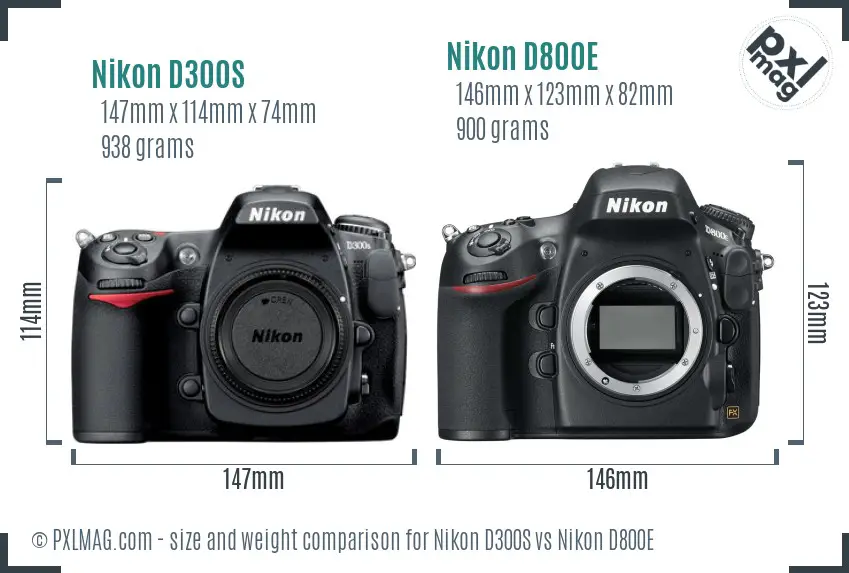 Nikon D300S vs Nikon D800E size comparison