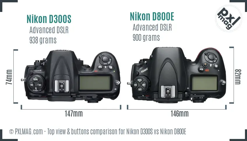 Nikon D300S vs Nikon D800E top view buttons comparison