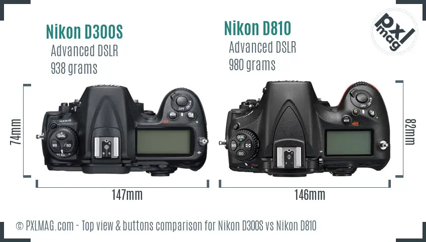 Nikon D300S vs Nikon D810 top view buttons comparison