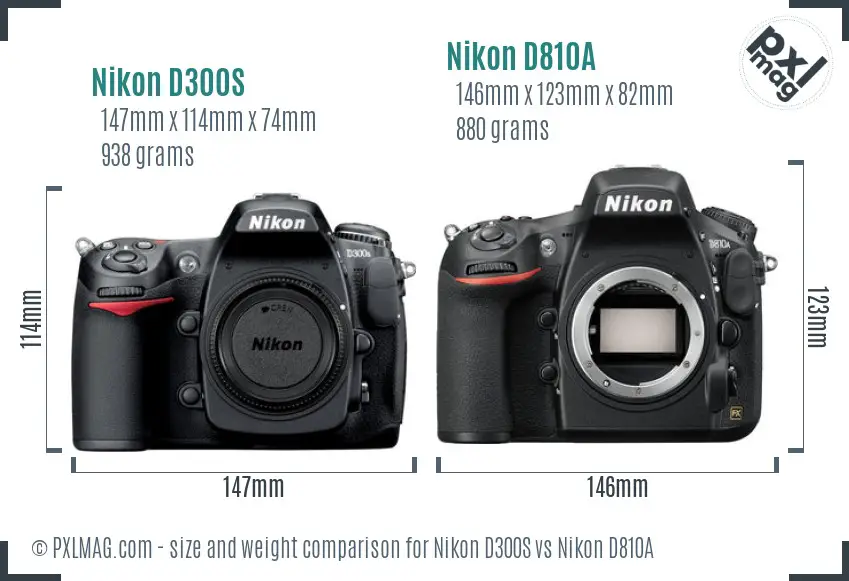 Nikon D300S vs Nikon D810A size comparison