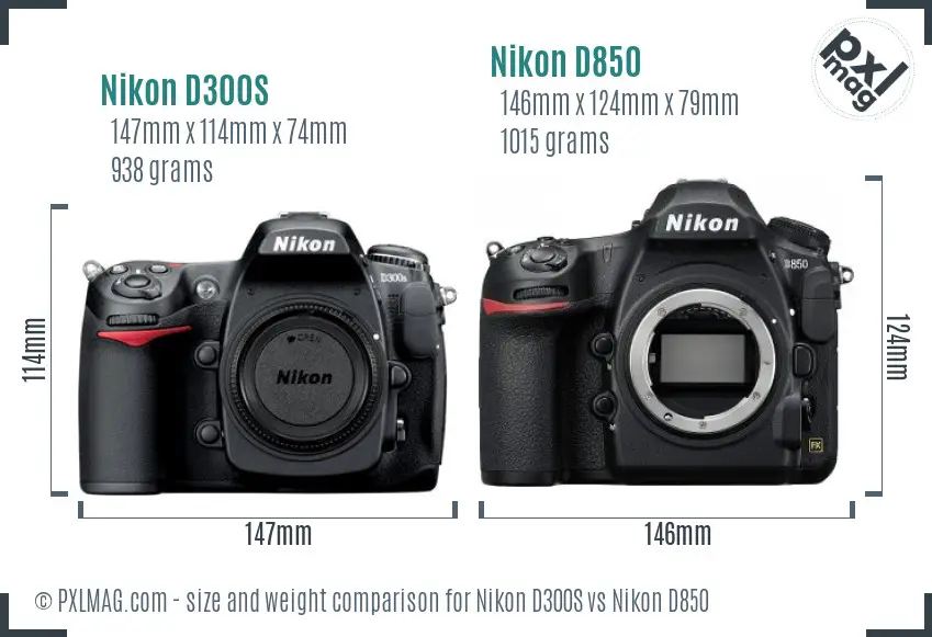 Nikon D300S vs Nikon D850 size comparison
