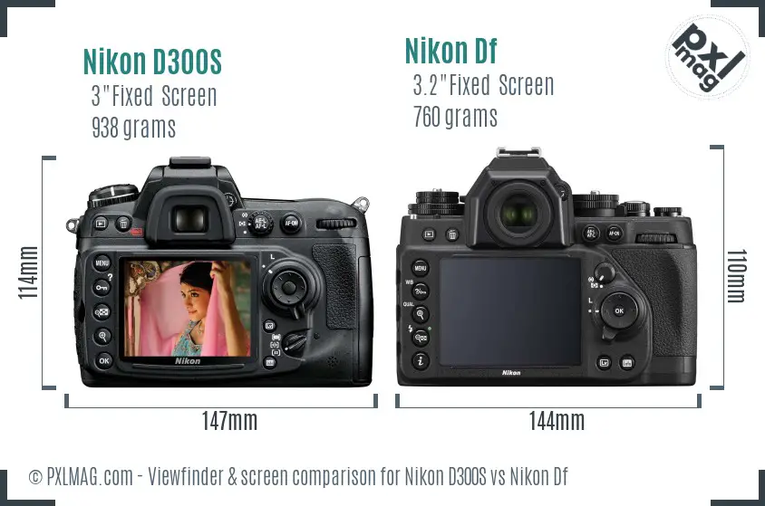 Nikon D300S vs Nikon Df Screen and Viewfinder comparison