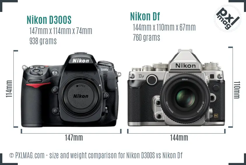 Nikon D300S vs Nikon Df size comparison