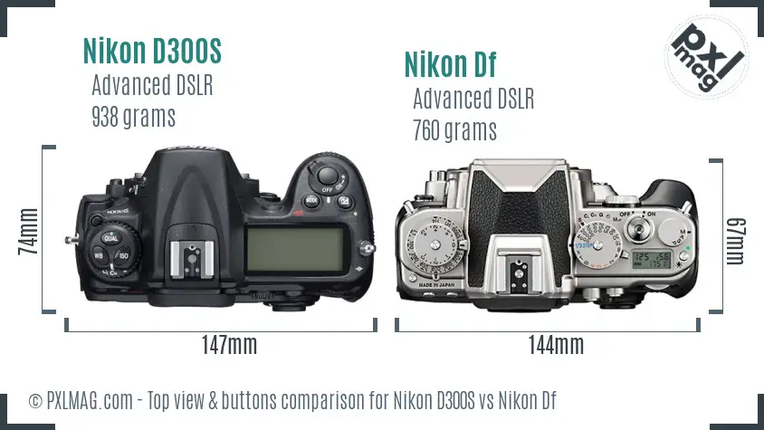 Nikon D300S vs Nikon Df top view buttons comparison
