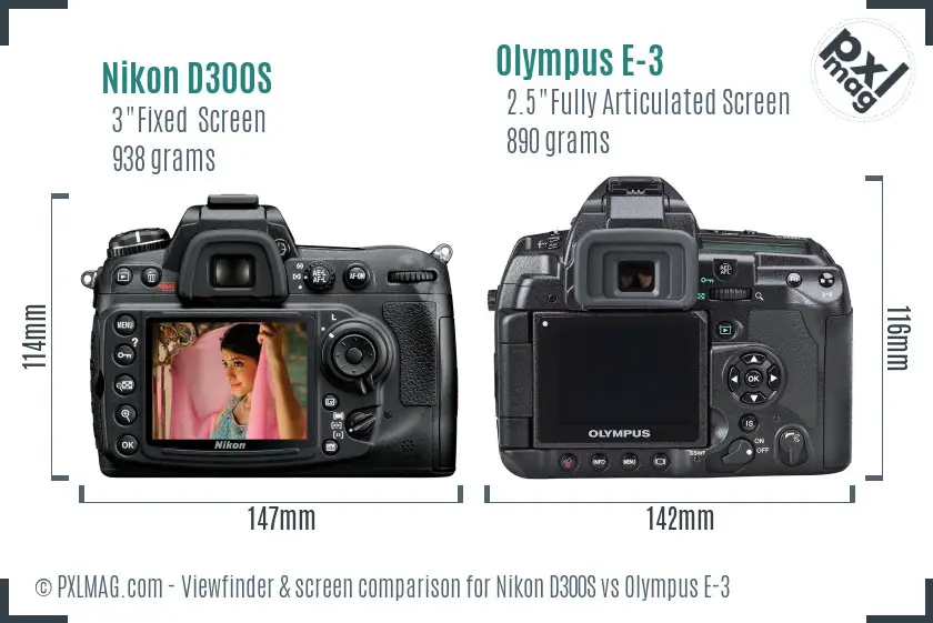 Nikon D300S vs Olympus E-3 Screen and Viewfinder comparison