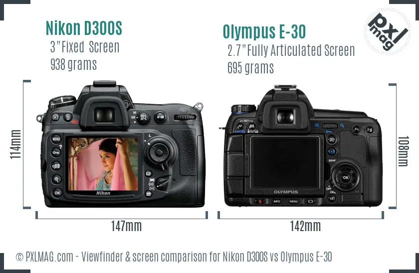 Nikon D300S vs Olympus E-30 Screen and Viewfinder comparison