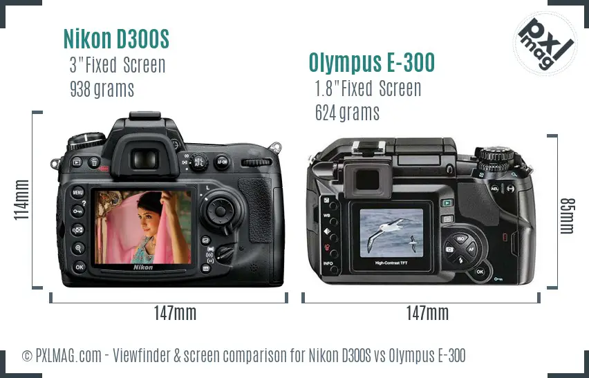 Nikon D300S vs Olympus E-300 Screen and Viewfinder comparison