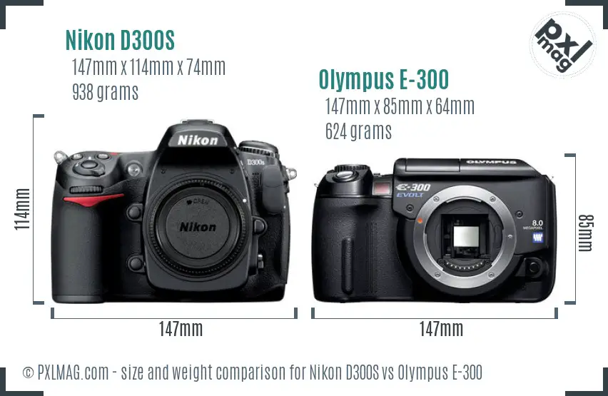 Nikon D300S vs Olympus E-300 size comparison