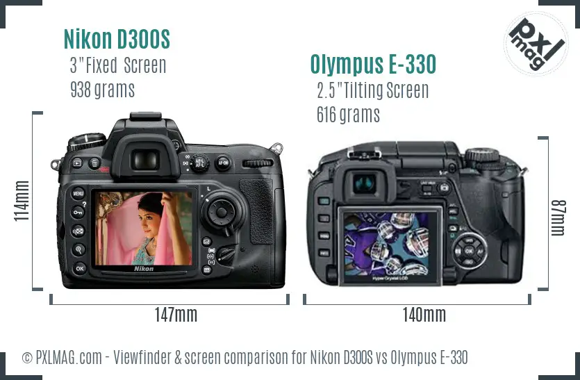 Nikon D300S vs Olympus E-330 Screen and Viewfinder comparison