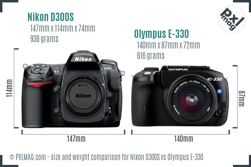 Nikon D300S vs Olympus E-330 size comparison