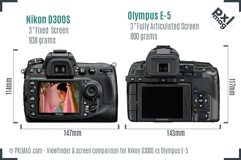 Nikon D300S vs Olympus E-5 Screen and Viewfinder comparison