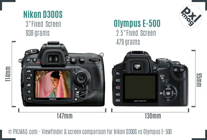 Nikon D300S vs Olympus E-500 Screen and Viewfinder comparison