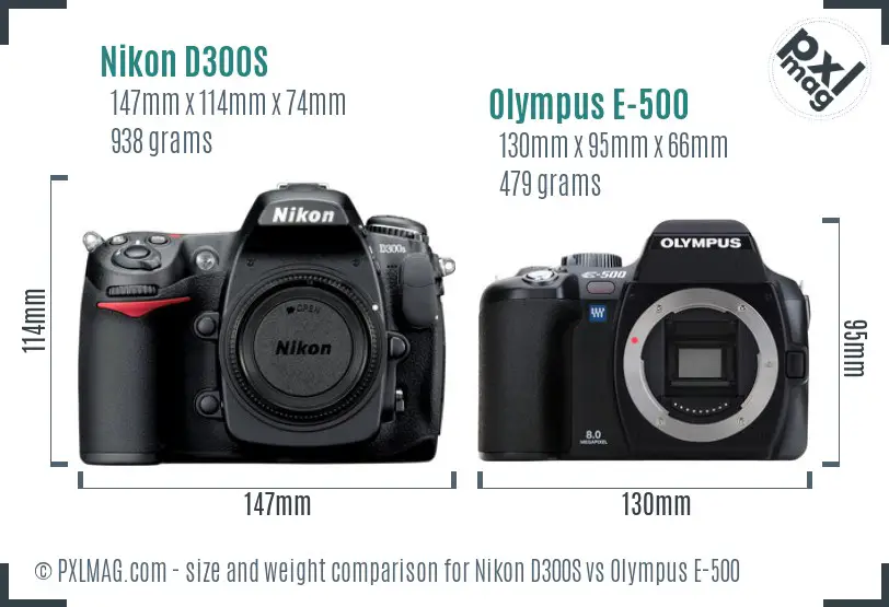 Nikon D300S vs Olympus E-500 size comparison
