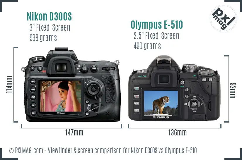 Nikon D300S vs Olympus E-510 Screen and Viewfinder comparison