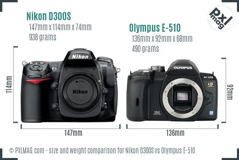 Nikon D300S vs Olympus E-510 size comparison