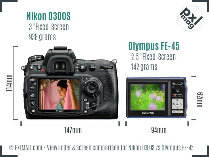 Nikon D300S vs Olympus FE-45 Screen and Viewfinder comparison