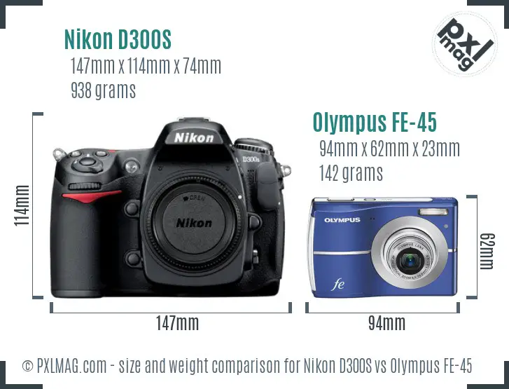 Nikon D300S vs Olympus FE-45 size comparison