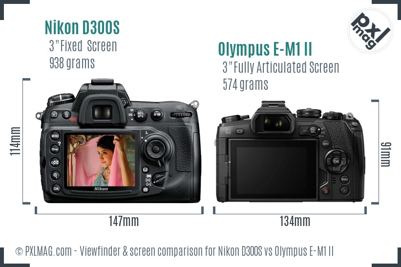 Nikon D300S vs Olympus E-M1 II Screen and Viewfinder comparison