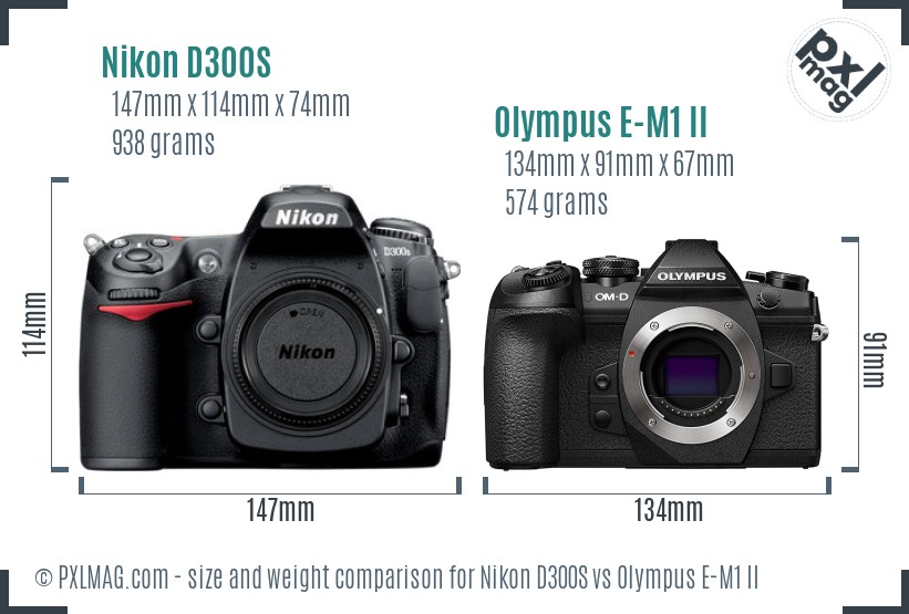 Nikon D300S vs Olympus E-M1 II size comparison