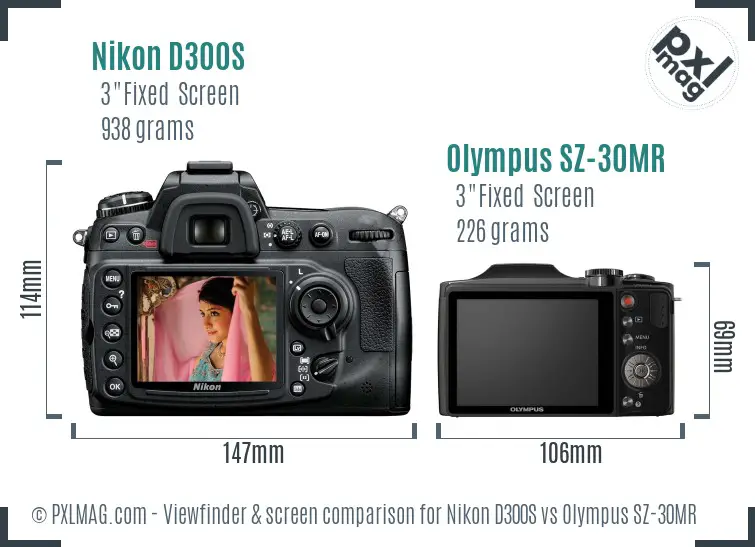 Nikon D300S vs Olympus SZ-30MR Screen and Viewfinder comparison