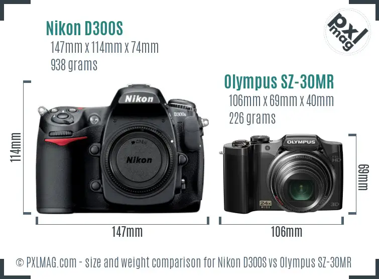Nikon D300S vs Olympus SZ-30MR size comparison