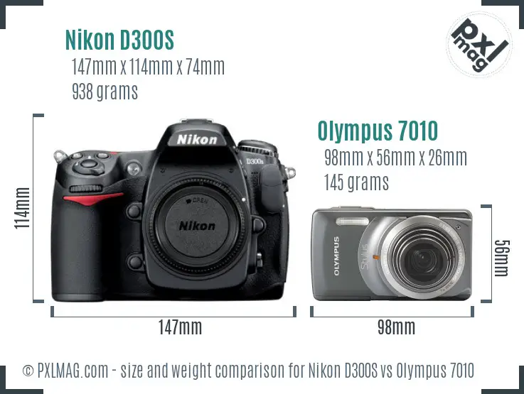 Nikon D300S vs Olympus 7010 size comparison