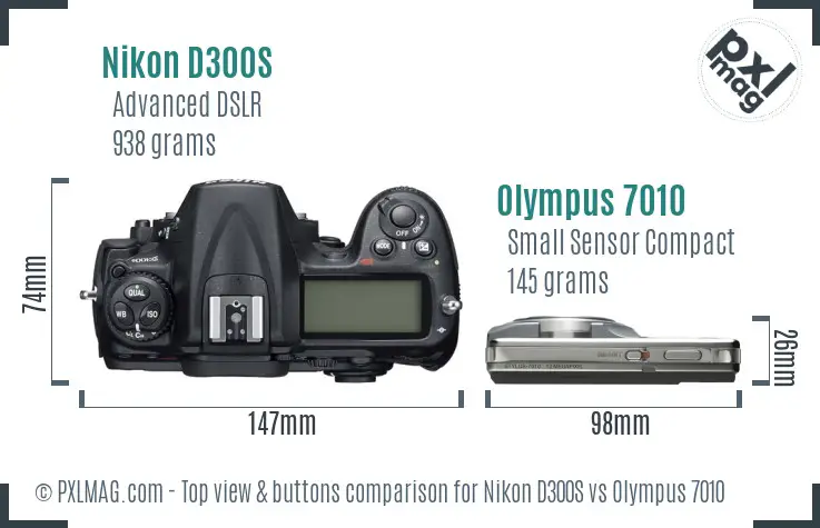 Nikon D300S vs Olympus 7010 top view buttons comparison