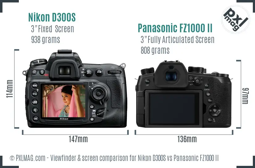 Nikon D300S vs Panasonic FZ1000 II Screen and Viewfinder comparison