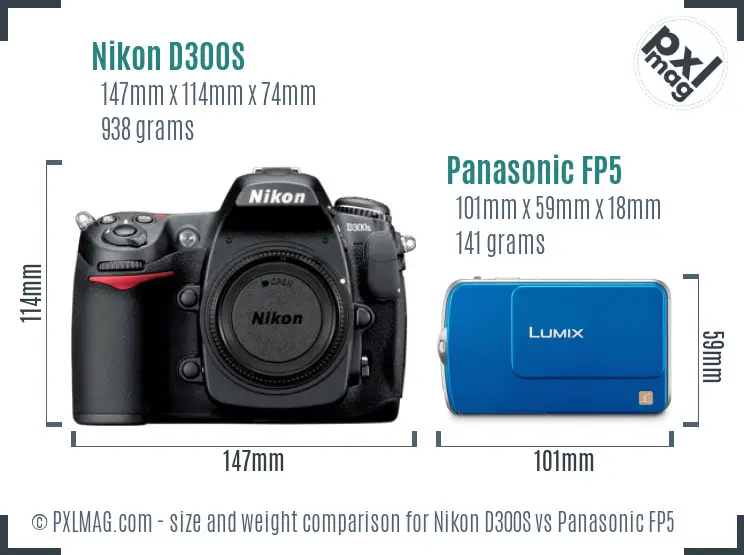 Nikon D300S vs Panasonic FP5 size comparison