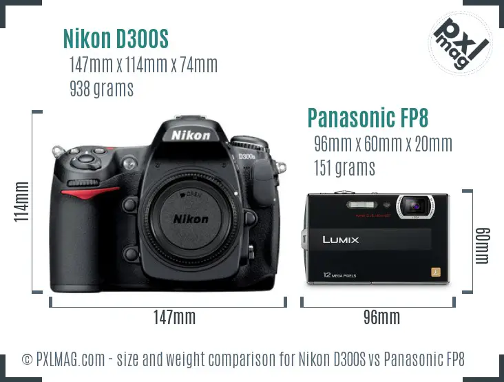 Nikon D300S vs Panasonic FP8 size comparison