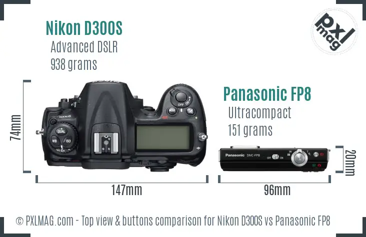 Nikon D300S vs Panasonic FP8 top view buttons comparison