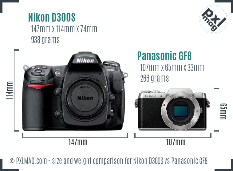Nikon D300S vs Panasonic GF8 size comparison