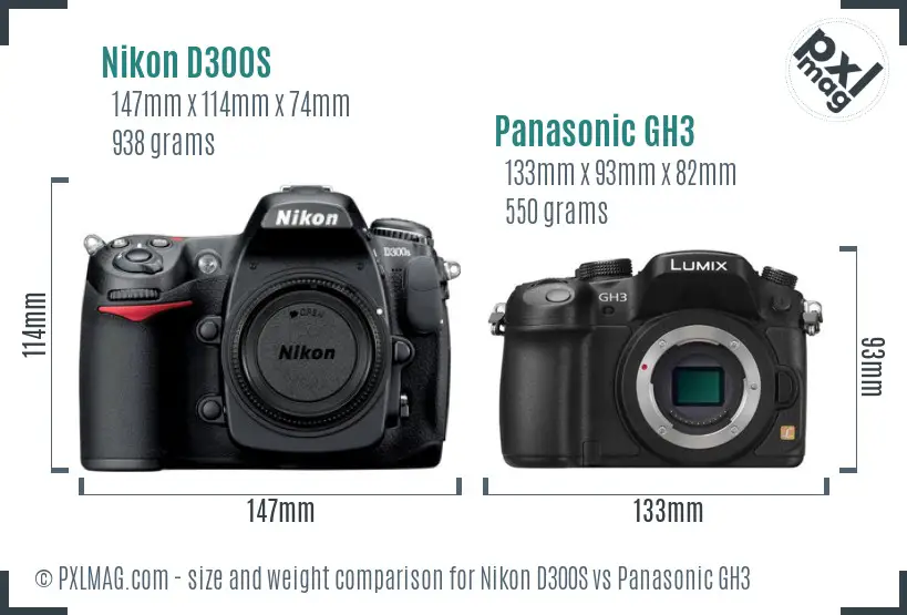 Nikon D300S vs Panasonic GH3 size comparison