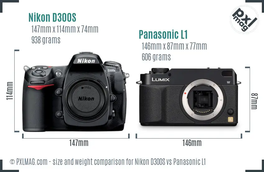 Nikon D300S vs Panasonic L1 size comparison