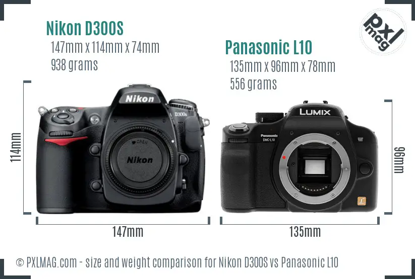 Nikon D300S vs Panasonic L10 size comparison