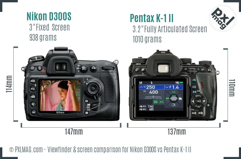Nikon D300S vs Pentax K-1 II Screen and Viewfinder comparison