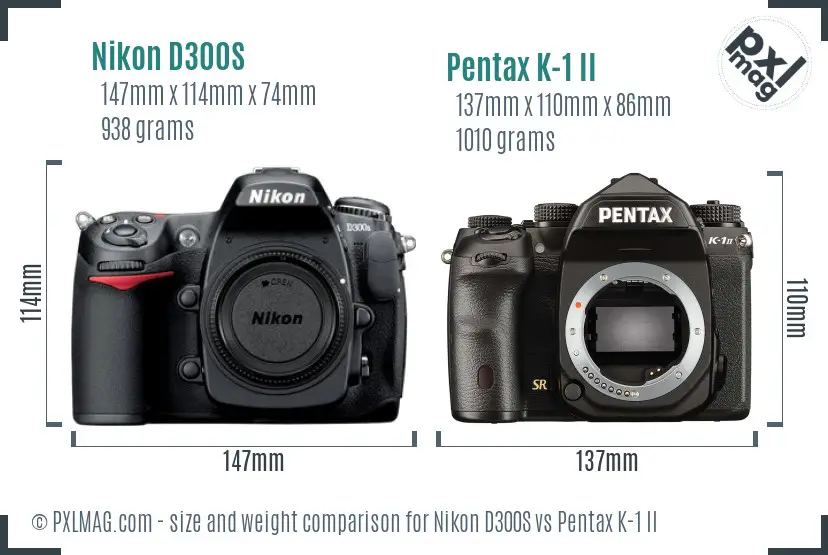 Nikon D300S vs Pentax K-1 II size comparison