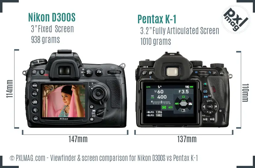 Nikon D300S vs Pentax K-1 Screen and Viewfinder comparison