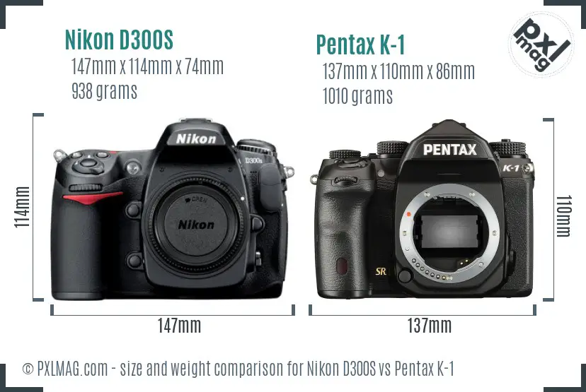 Nikon D300S vs Pentax K-1 size comparison
