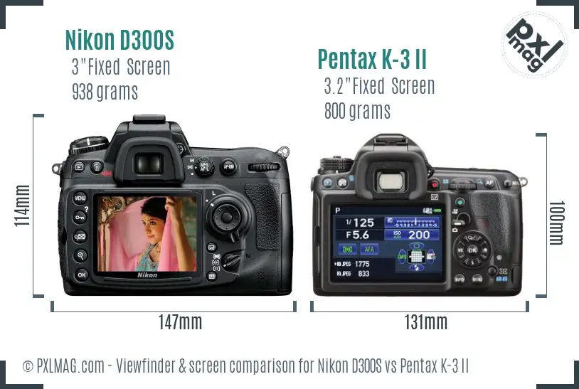Nikon D300S vs Pentax K-3 II Screen and Viewfinder comparison