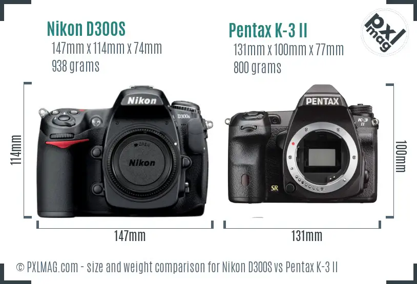 Nikon D300S vs Pentax K-3 II size comparison