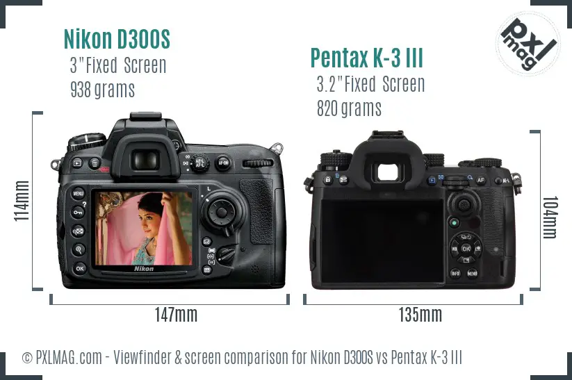 Nikon D300S vs Pentax K-3 III Screen and Viewfinder comparison