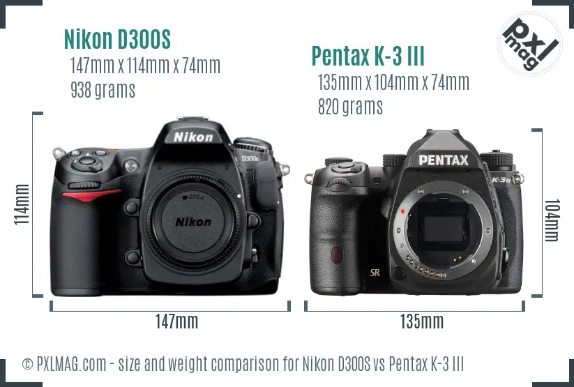 Nikon D300S vs Pentax K-3 III size comparison