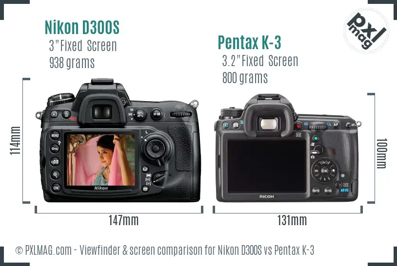 Nikon D300S vs Pentax K-3 Screen and Viewfinder comparison