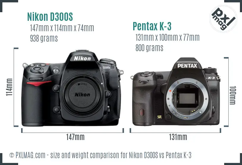 Nikon D300S vs Pentax K-3 size comparison