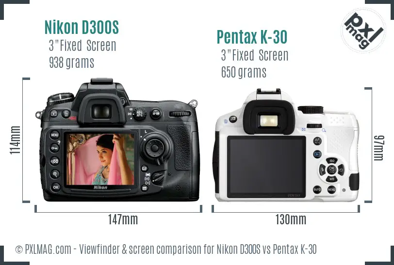 Nikon D300S vs Pentax K-30 Screen and Viewfinder comparison